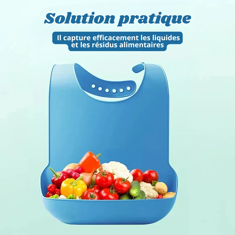 Bavoir Repas Adulte en Silicone – Imperméable & Profond