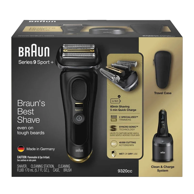 Rasoir rechargeable pour homme, sec et humide, Braun Series 9 Sport+ 9320CC