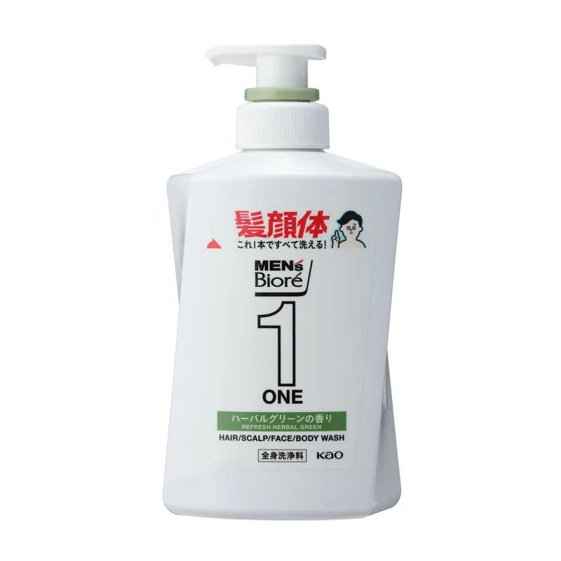 Mens Biore One All in One Body Wash Herbal Green Scent 480ml