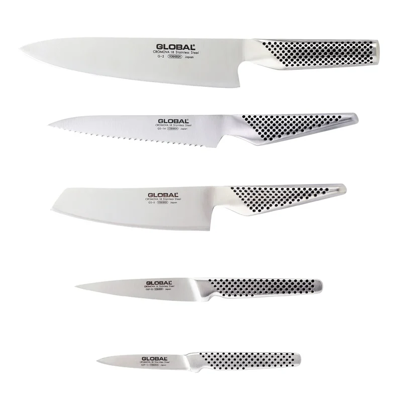 GLOBAL - Ensemble de 5 Couteaux et Bloc Katana