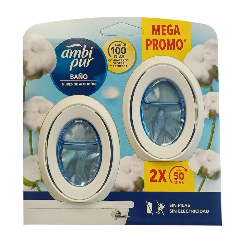 Ambipur baño ambientador 2X7,5 ml. Nubes de algodón.