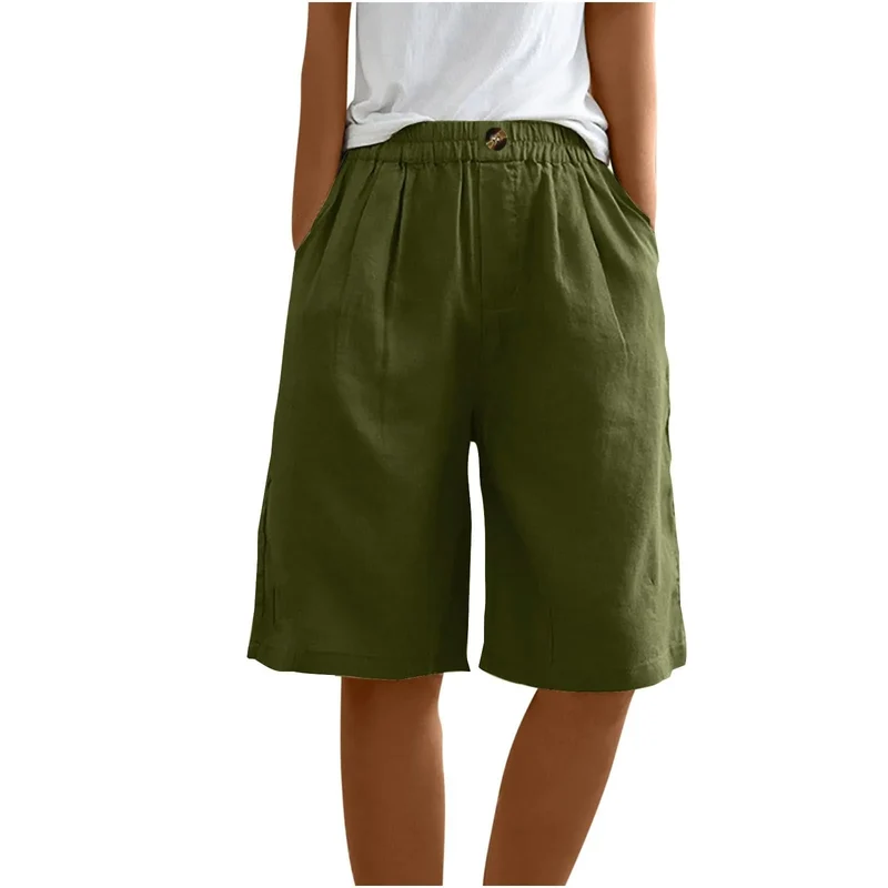Short Long Femme Coton & Lin Taille Élastique