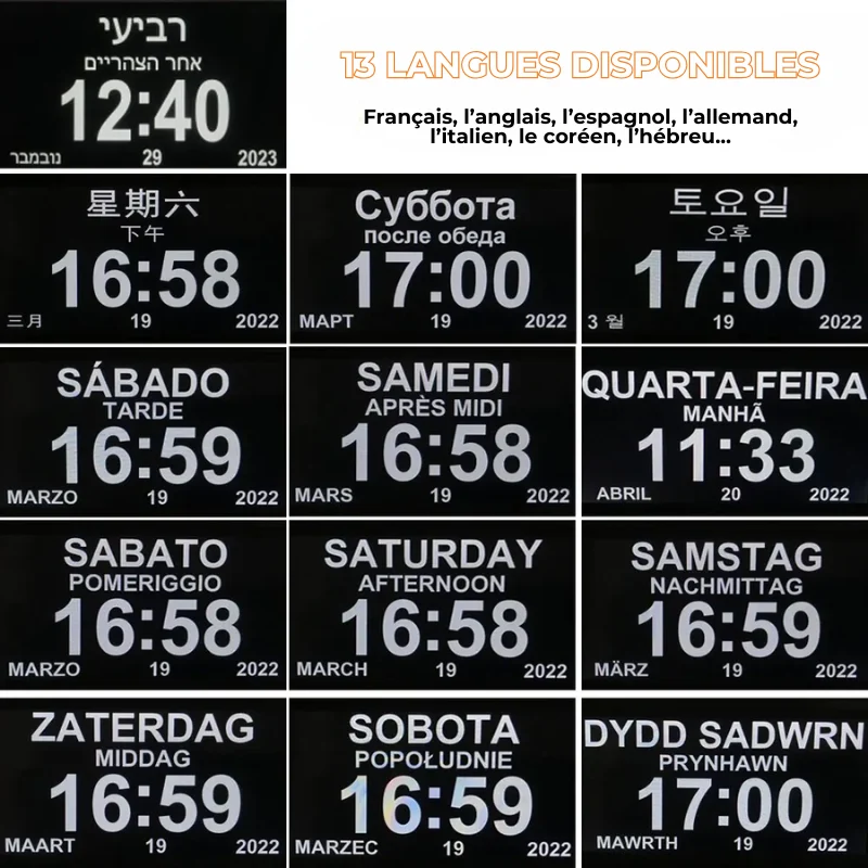 Horloge Digitale Grand Écran et 12 alarmes – Rappel Médical Senior