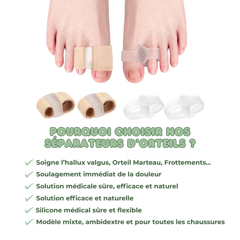 4x Séparateurs d'orteils Spécial Hallux Valgus