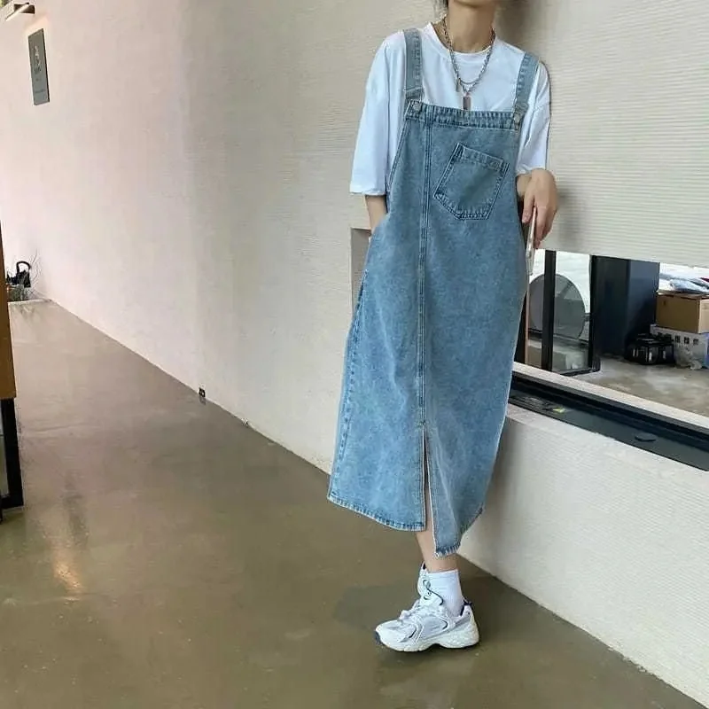 Robe Salopette en Jean Longue avec Poche Avant