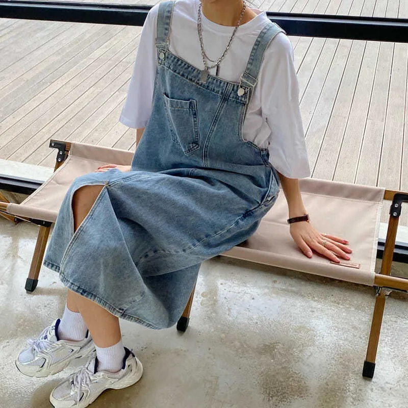 Robe Salopette en Jean Longue avec Poche Avant