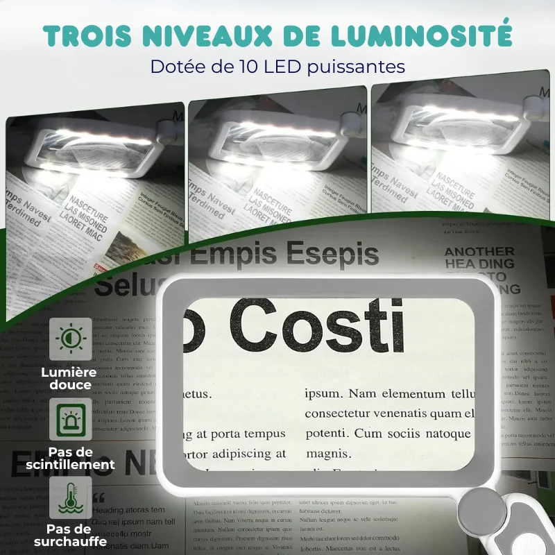 Loupe Pliable Haute Définition 10 LEDs - Rechargeable