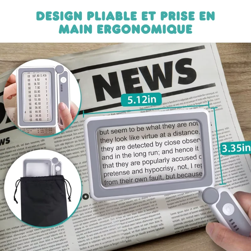 Loupe Pliable Haute Définition 10 LEDs - Rechargeable