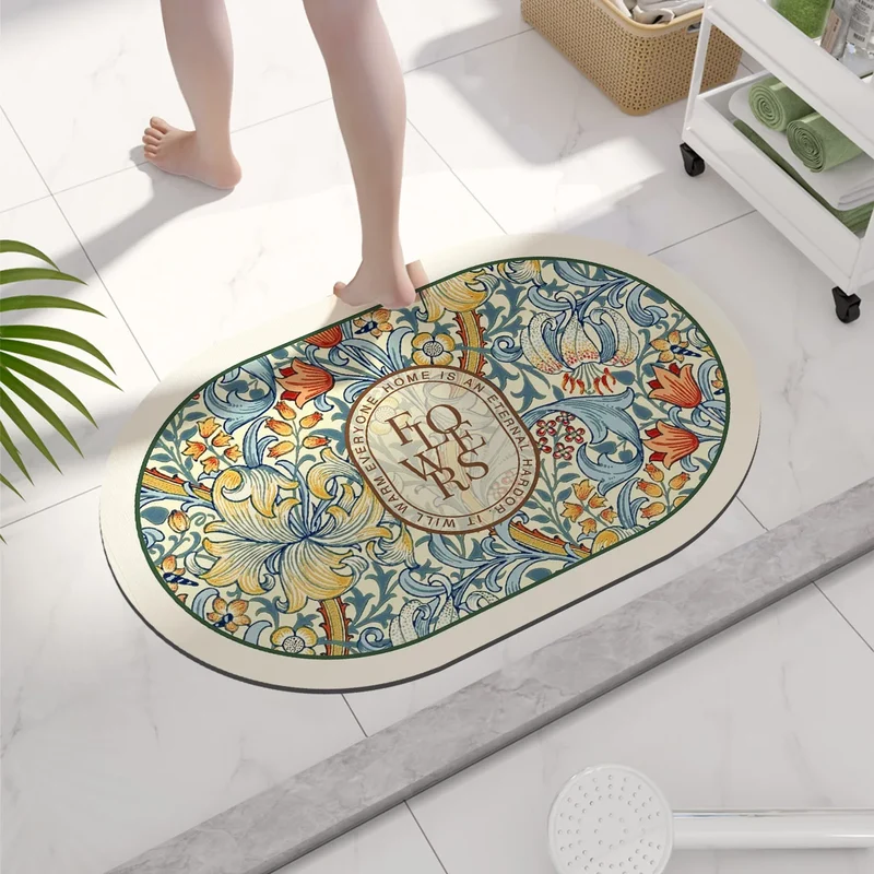 Tapis de Bain Antidérapant à Séchage Ultra-Rapide - Design Floral Élégant