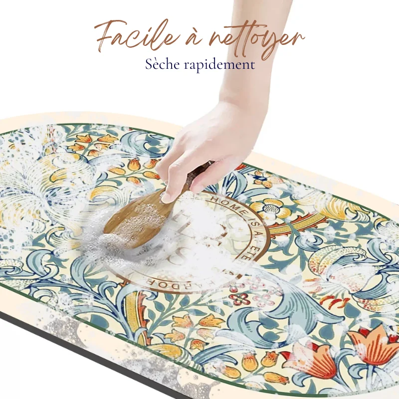 Tapis de Bain Antidérapant à Séchage Ultra-Rapide - Design Floral Élégant