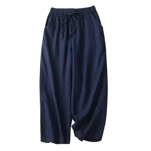 Pantalon Rétro en Coton & Lin Ample Femme - Mi-Saison