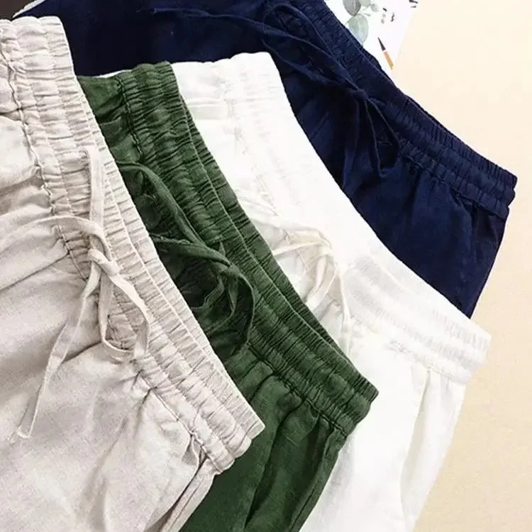 Pantalon Rétro en Coton & Lin Ample Femme - Mi-Saison