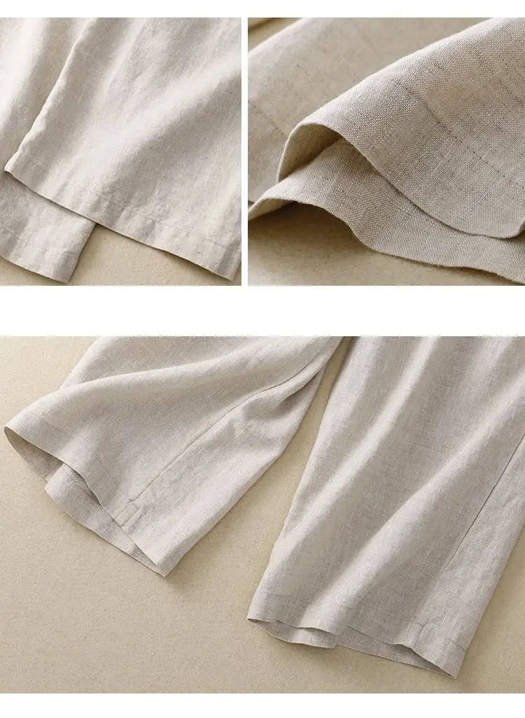 Pantalon Rétro en Coton & Lin Ample Femme - Mi-Saison