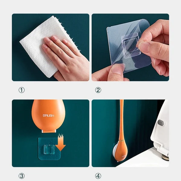 Spazzola WC in silicone con supporto a parete e raccogligocce – Clevora