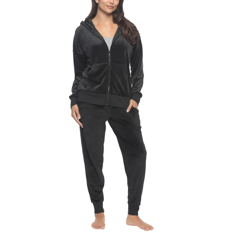 BLACK BOW - Ensemble de Détente en Velours pour Femme, 2 Pièces