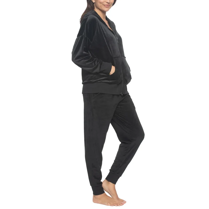 BLACK BOW - Ensemble de Détente en Velours pour Femme, 2 Pièces