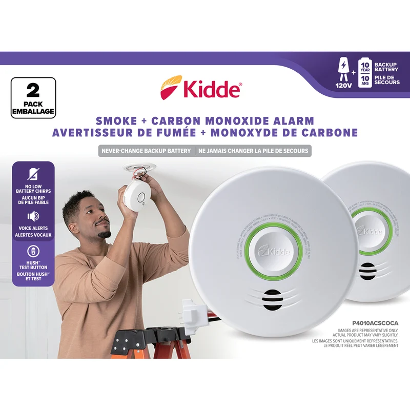 KIDDE - Paquet de 2 Avertisseurs de Fumée + Monoxyde de Carbone