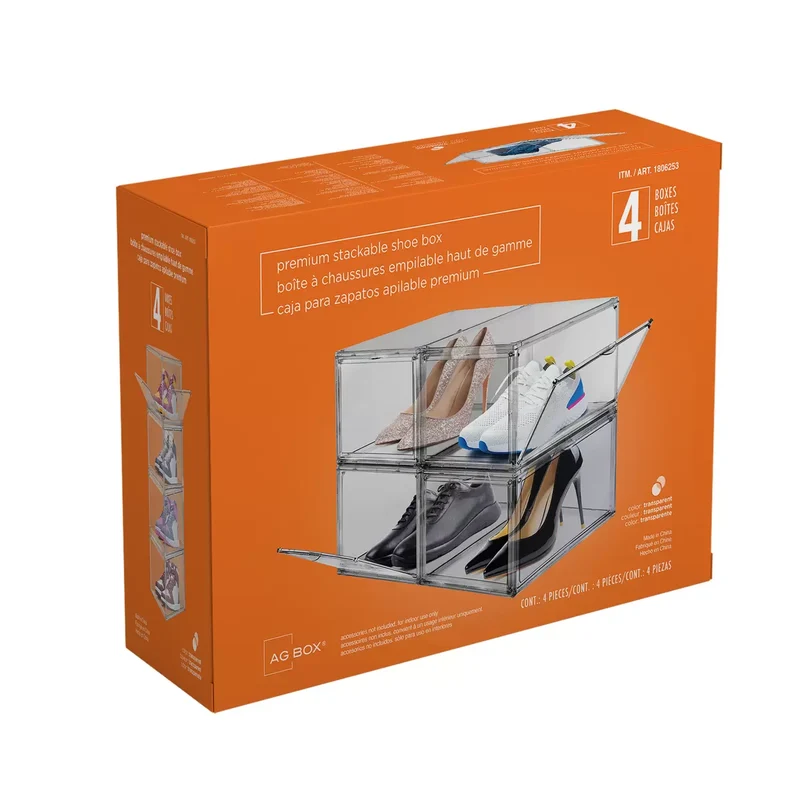 AG BOX - Ensemble de 4 Boites à Chaussures Empilables Haut de Gamme