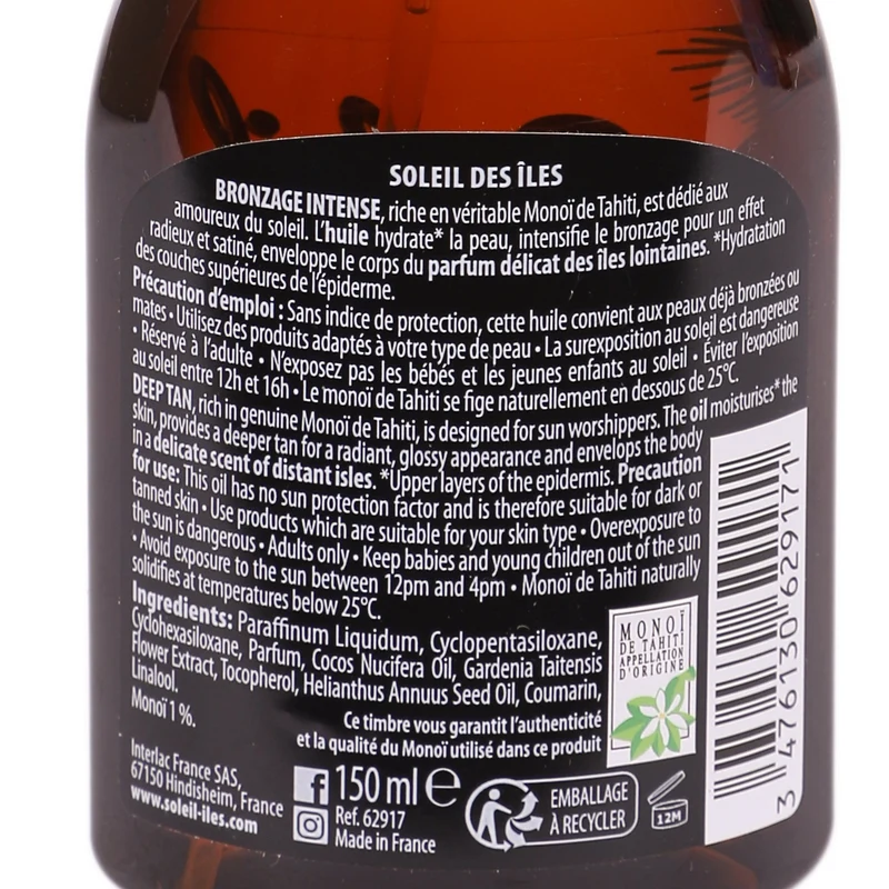 Huile sèche bronzage intense coco