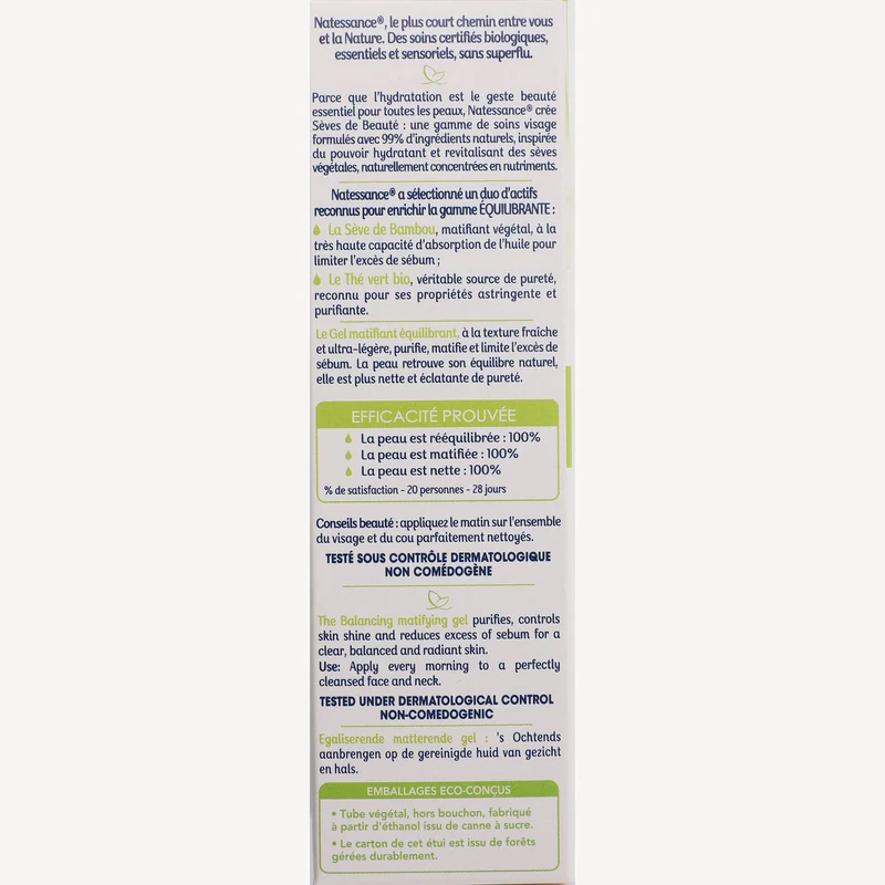 Gel matifiant équilibrant bambou et thé vert bio