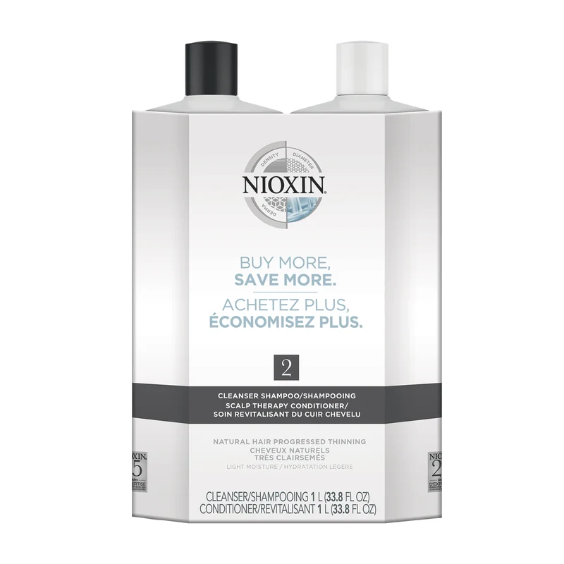 Duo shampoing et revitalisant cheveux + cuir chevelu Système 2 - Pour cheveux naturels avec chute avancée (2x 1000ml/33.8oz)