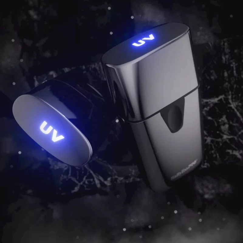 Rasoir métallique à double lames "UVFoil" avec lumière UV désinfectante - Titane noir