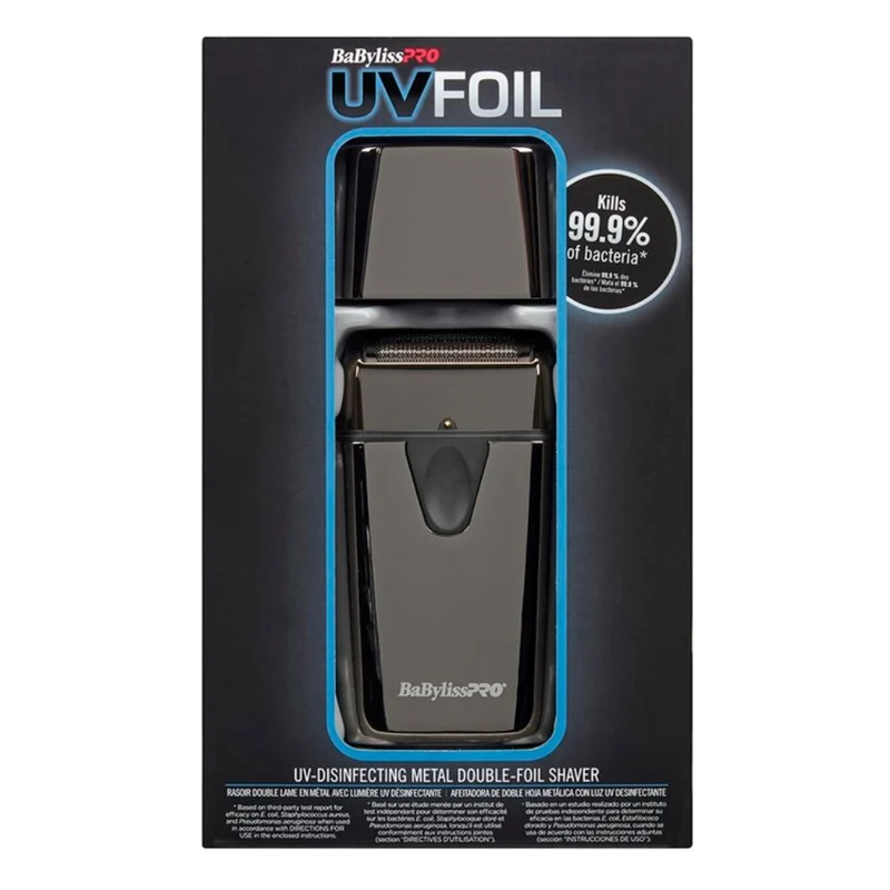 Rasoir métallique à double lames "UVFoil" avec lumière UV désinfectante - Titane noir