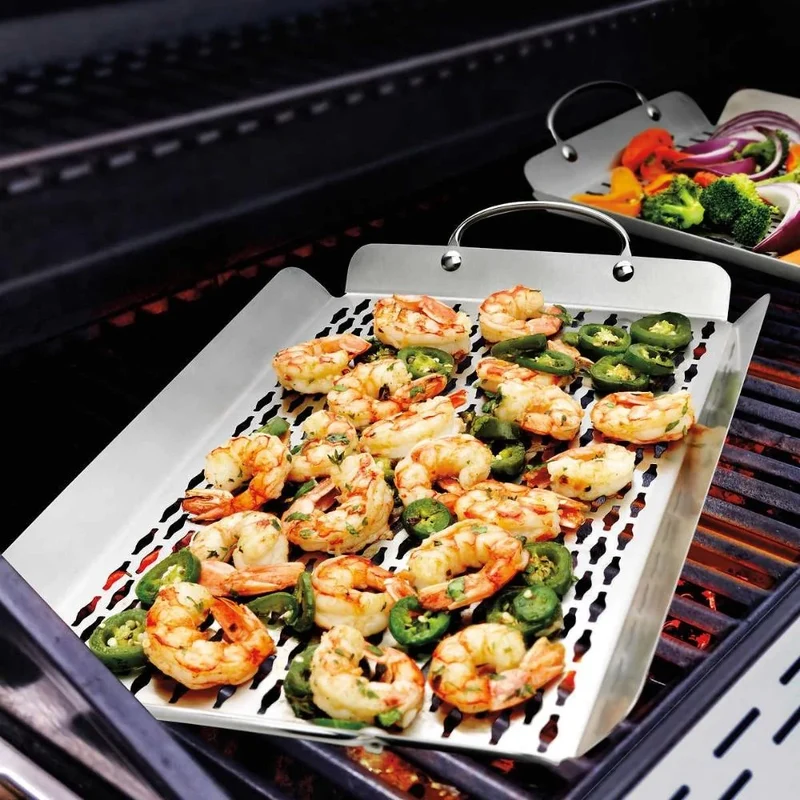 Ensemble de 2 Paniers pour Barbecue en Acier Inoxydable