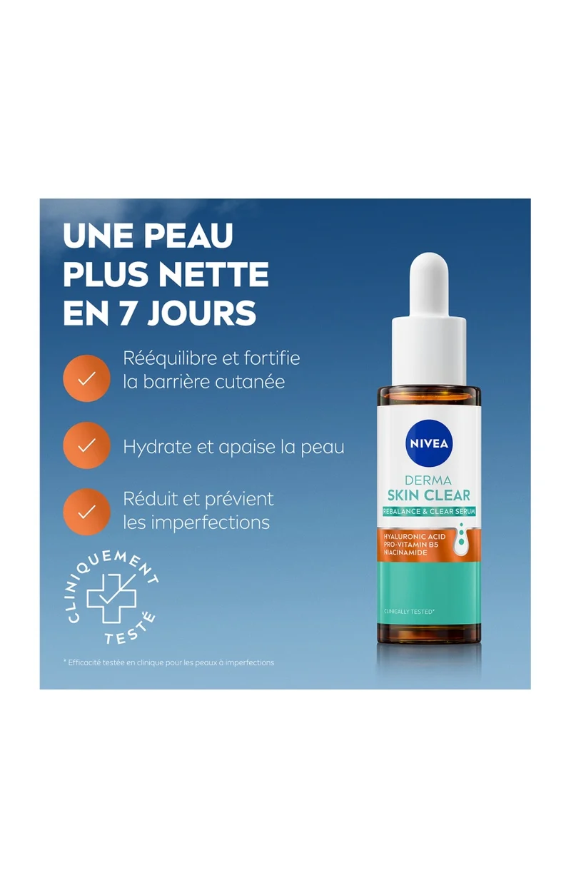 Sérum purifiant - Derma Skin Clear - Niacinamide & acide hyaluronique - Peaux à imperfections - 30 ml
