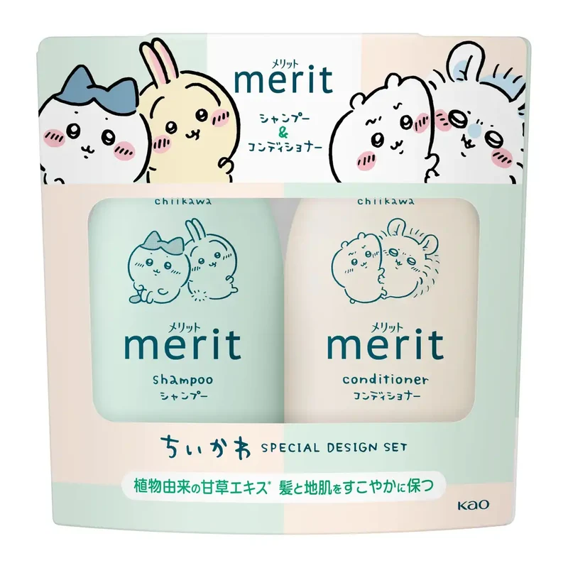 Merit Shampoo and Conditioner Pump Set 450ml Gentle Floral Chiikawa Design