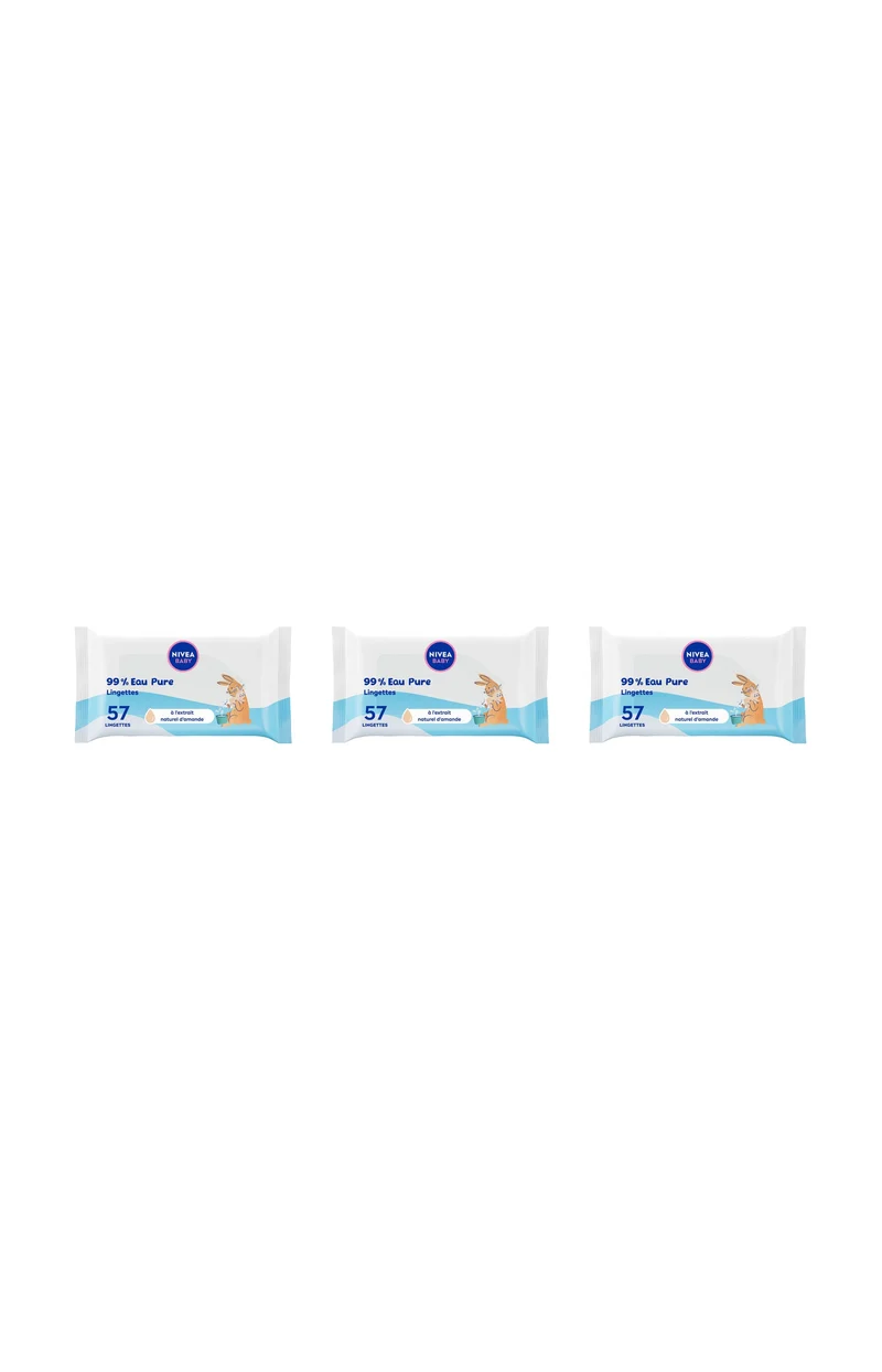 3 lingettes nettoyantes multi-usages - Pure Water - Bébé - 57 unités