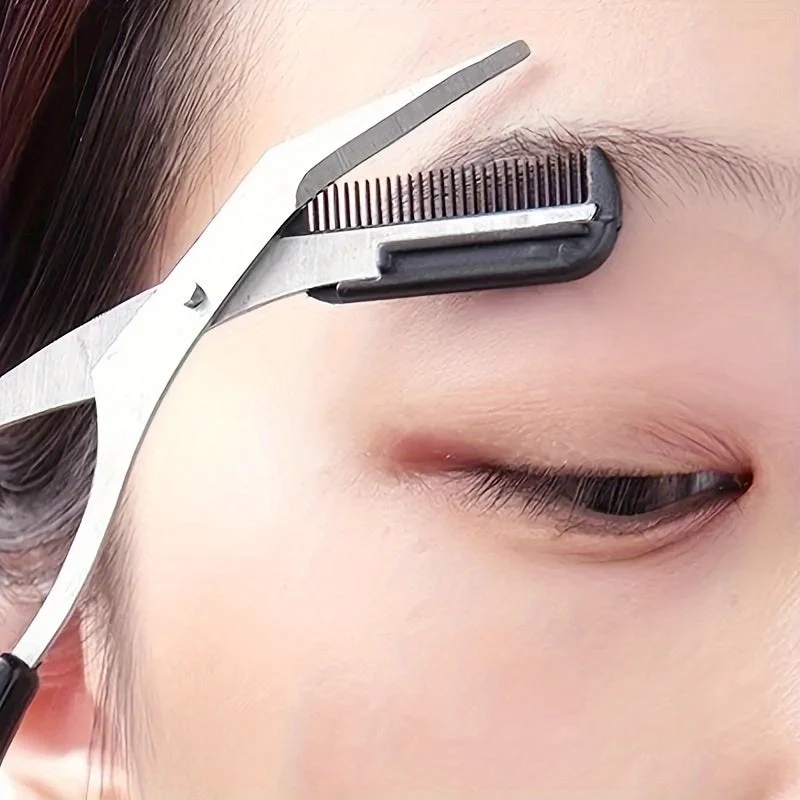 SHARPMATE - Forbici per sopracciglia in acciaio inossidabile con rifinitore a mini pettine