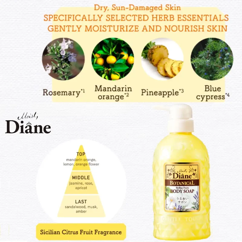 Diane Botanical Body Soap Sicilian Fruit Scent 500ml for Sensitive Skin Care