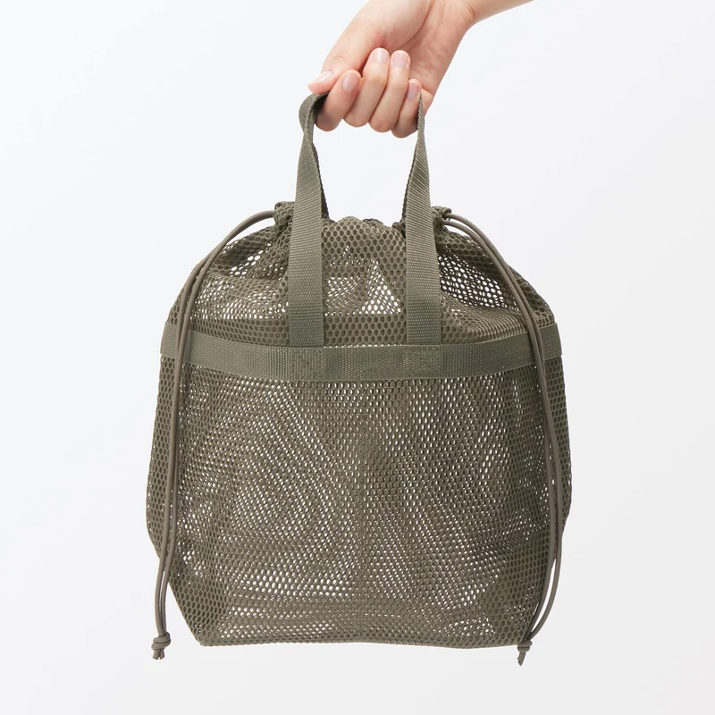 MUJI 3D Mesh Drawstring Bag with Handle Khaki M 33×13×31cm
