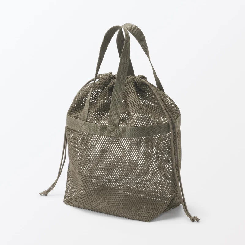 MUJI 3D Mesh Drawstring Bag with Handle Khaki M 33×13×31cm