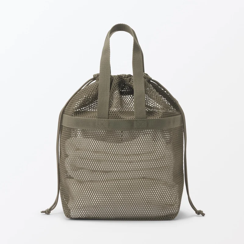 MUJI 3D Mesh Drawstring Bag with Handle Khaki M 33×13×31cm