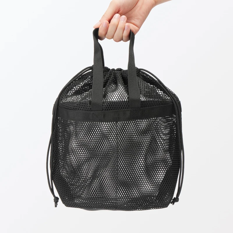 MUJI 3D Mesh Drawstring Bag with Handle Black M 33×13×31cm