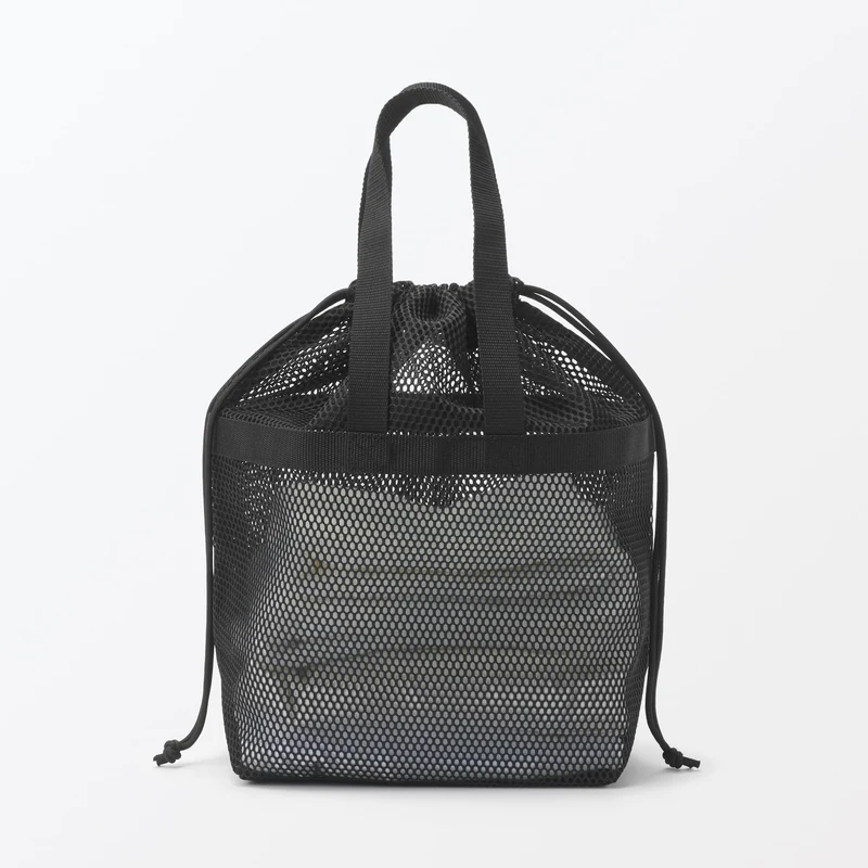 MUJI 3D Mesh Drawstring Bag with Handle Black M 33×13×31cm