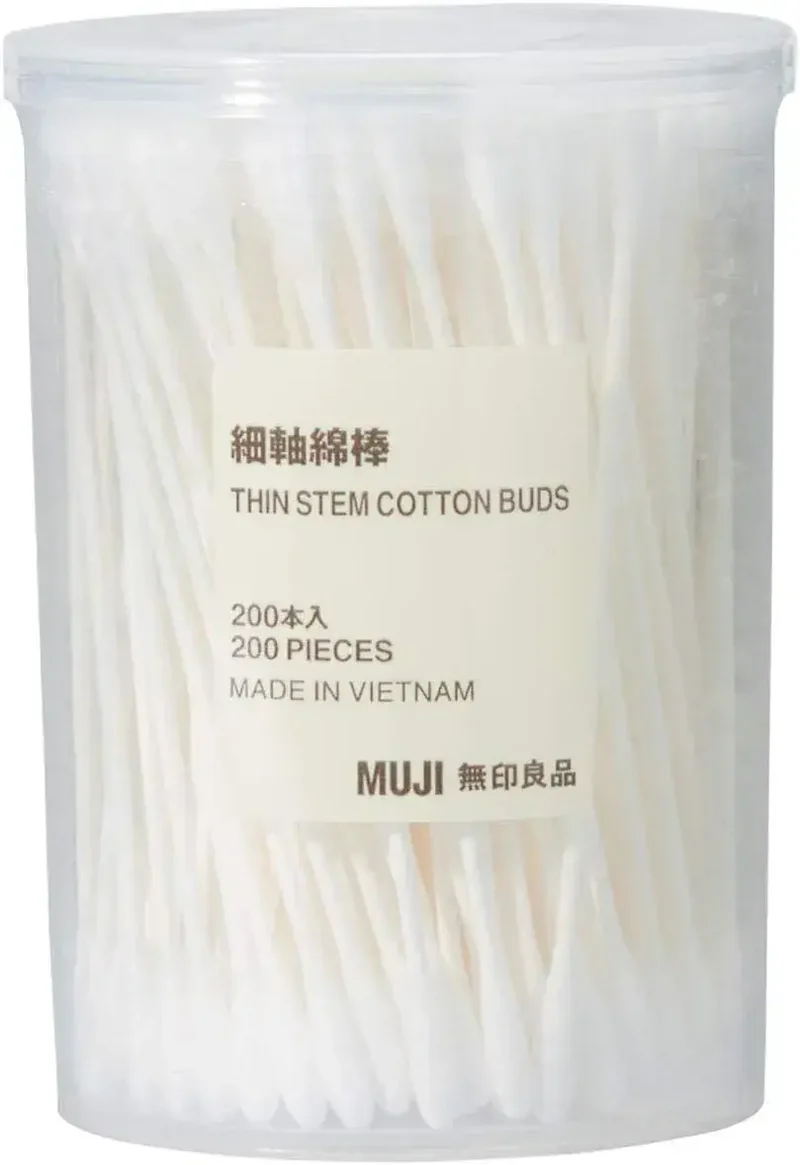 Muji Fine Cotton Swab Buds Case Pack, 200pc for Personal Hygiene
