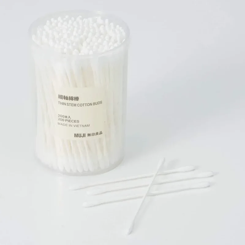 Muji Fine Cotton Swab Buds Case Pack, 200pc for Personal Hygiene
