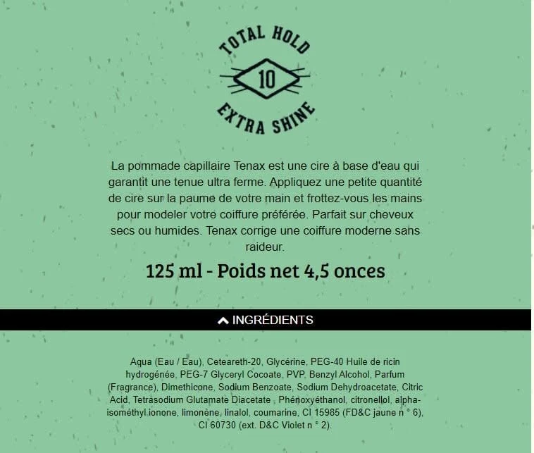 Pommade base d'eau - Tenue très forte brillance élevée