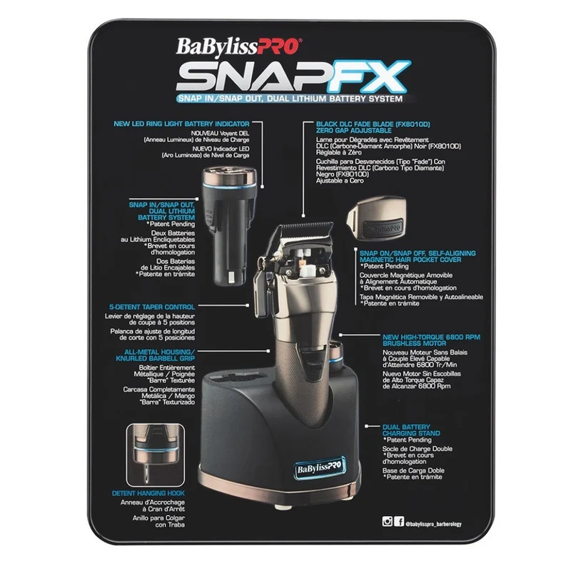 Tondeuse sans fil SnapFX avec système de double batterie au lithium Snap FX890 - Noir