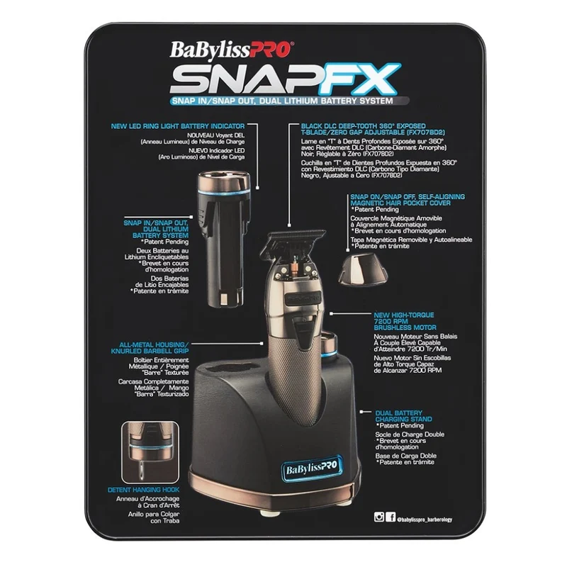 Tondeuse de finition sans fil SnapFX avec système de double batterie au lithium Snap FX797- Noir