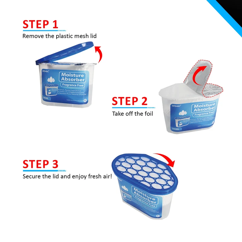 AROVEC Moisture Absorber 500mL for Laundry Room, Wardrobe, Storage, 8-Pack