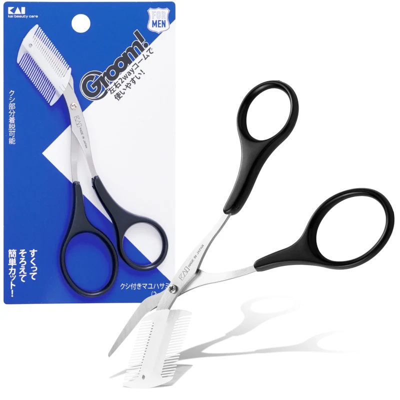KAI Groom! Eyebrow Scissors with Removable Comb HC3025
