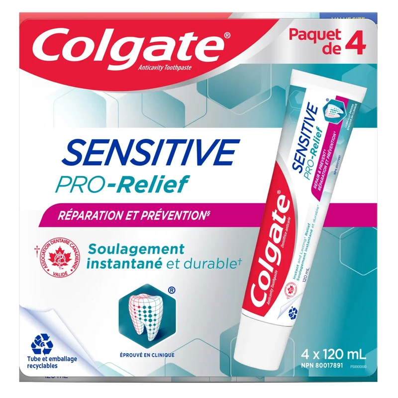 COLGATE - Paquet de 4 Dentifrices Sensitive Pro-Relief Réparation et Prévention
