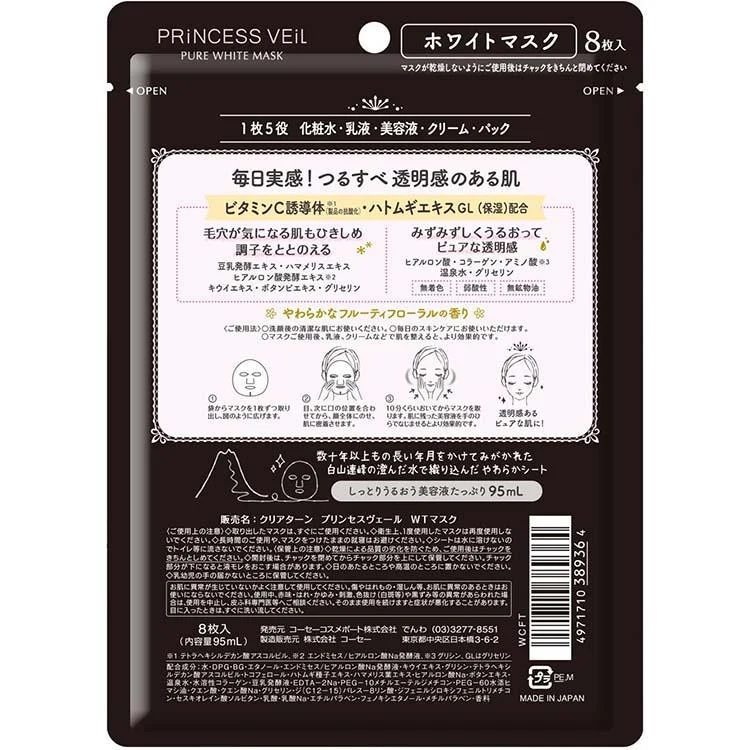 Kose Cosmeport Pure White Face Mask Princess Veil Clear Turn 8 Sheets