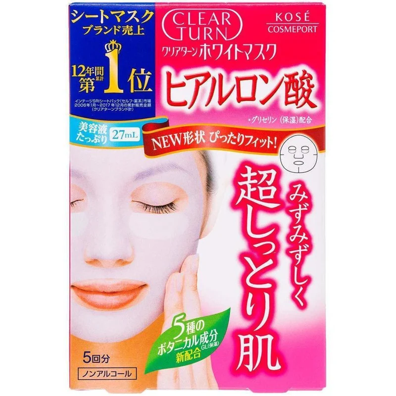Kose Clear Turn Hyaluronic Acid White Face Mask - Pack of 5