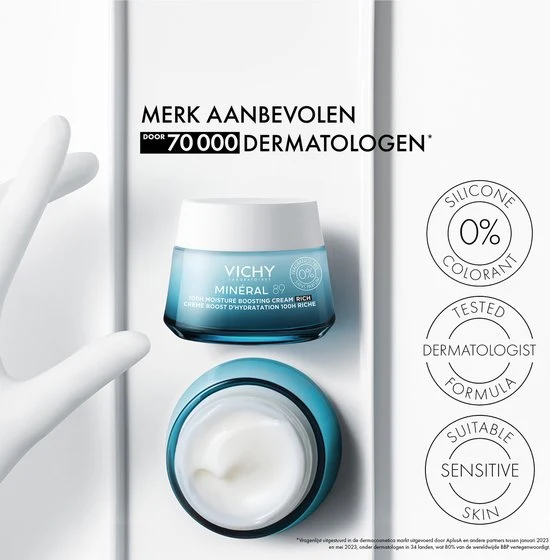 Vichy Minéral 89 100U Hydraterende Rijke Crème Zonder Parfum - Voor een normale tot droge huid - 50ml