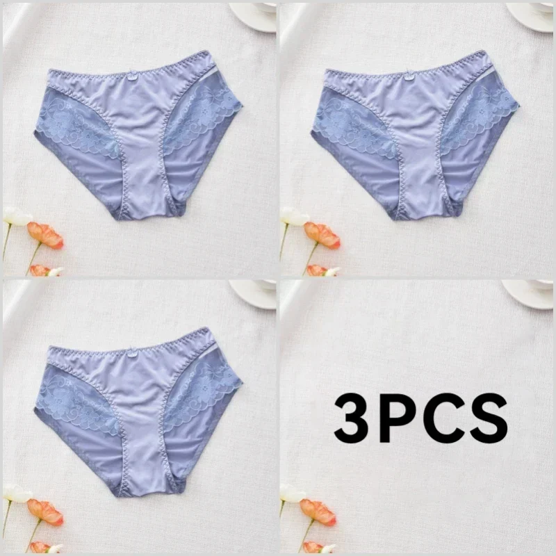 Lot de 3 Culottes en Satin Sexy avec Dentelle